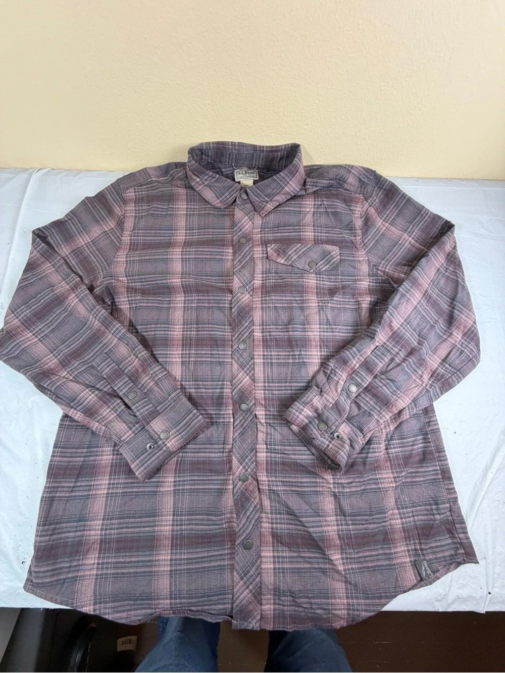 L.L.‎ Bean Men's Plaid Button-Down Shirt in Pink and Gray